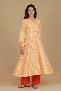 Orange Ikat Cotton Kurta image 1