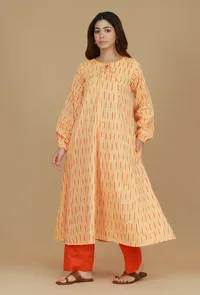 Orange Ikat Cotton Kurta image 2