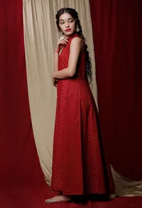 Maroon Cotton Printed Anarkali Dress image 3