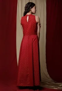 Maroon Cotton Printed Anarkali Dress image 4