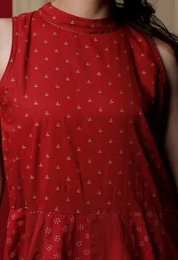Maroon Cotton Printed Anarkali Dress image 5