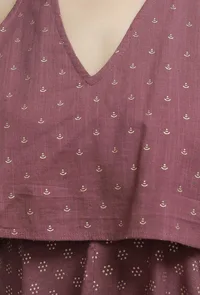 Set of 2: Plum Hand-Block Printed Sleeveless Kurta With Plum Hand-Block Stripe Printed pants image 5