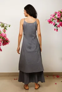 Set of 2: Grey Cotton plain Solid slip with Grey Cotton plain flared Pants image 4