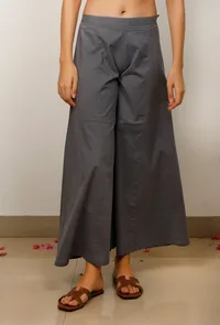 Set of 2: Grey Cotton plain Solid slip with Grey Cotton plain flared Pants image 5