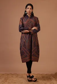 Blue & Multicolor Kani Embroidered Long Jacket image 1