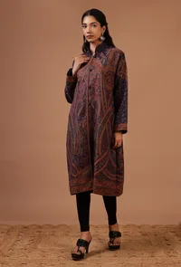 Blue & Multicolor Kani Embroidered Long Jacket image 2