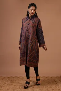 Blue & Multicolor Kani Embroidered Long Jacket image 3