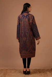 Blue & Multicolor Kani Embroidered Long Jacket image 4