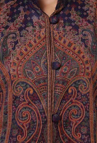 Blue & Multicolor Kani Embroidered Long Jacket image 5