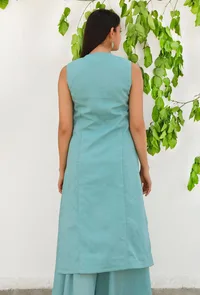 Aqua Blue  Mulmul-Jamdani Straight kurta image 4