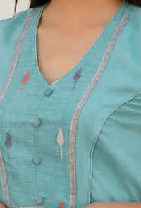 Aqua Blue  Mulmul-Jamdani Straight kurta image 5