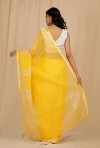 Set Of 2: Turmeric Yellow Kota Cotton Saree With 
Embroidered Stitched Blouse image 2