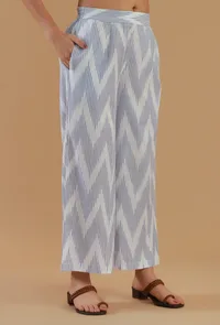 Blue Ikat Cotton Wide-Leg Pant image 3