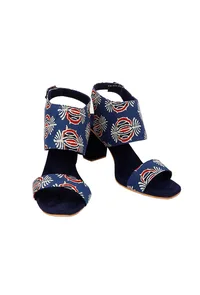 Indigo Ajrakh Cotton Strappy Block Heels In Suede image 1