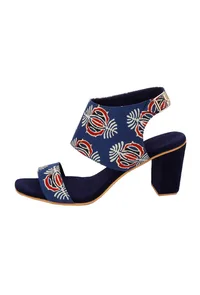 Indigo Ajrakh Cotton Strappy Block Heels In Suede image 3