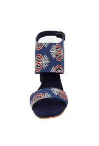 Indigo Ajrakh Cotton Strappy Block Heels In Suede image 5