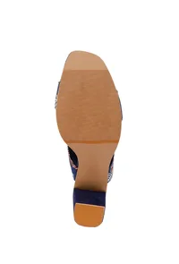 Indigo Ajrakh Cotton Strappy Block Heels In Suede image 6