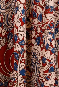 Set Of 3: Red Kurta With Kalamkari Skirt And Dupatta image 3