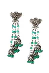 Peacock Charm Jhumka Drops Emerald Edition image 2