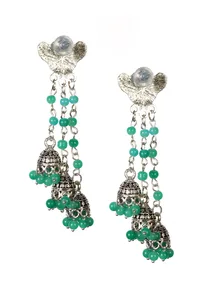 Peacock Charm Jhumka Drops Emerald Edition image 3