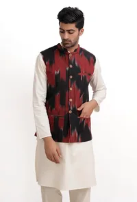 Merlot Red Ikat Nehru Jacket image 1