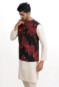 Merlot Red Ikat Nehru Jacket image 2