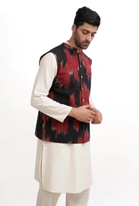 Merlot Red Ikat Nehru Jacket image 3
