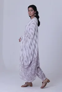 White & Multicolor Motif Cotton Dupatta image 2