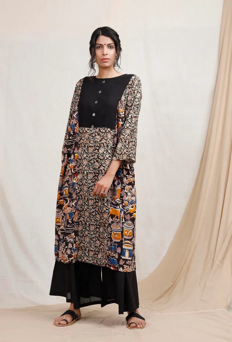 Double Print Kalamkari Cotton Kurta