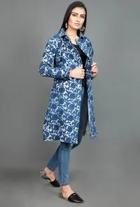 Blue Bagru Trench Coat With Wooden Buttons image 2