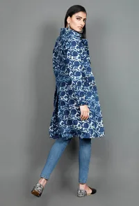 Blue Bagru Trench Coat With Wooden Buttons image 3