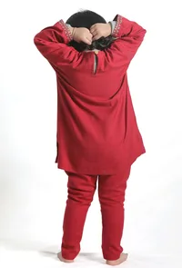 Scarlet Red Pure Woollen Phiran set image 4