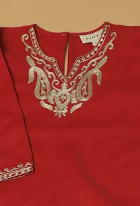 Scarlet Red Pure Woollen Phiran set image 6