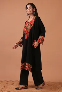 Black Woolen Ari Embroidered Phiran- Free Size image 4