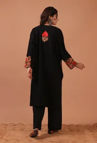 Black Woolen Ari Embroidered Phiran- Free Size image 5