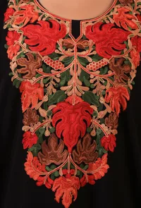 Black Woolen Ari Embroidered Phiran- Free Size image 6