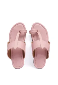 Crepe Pink Kolhapuri Inspired Flats With Insole Cushion Padding image 2