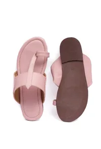 Crepe Pink Kolhapuri Inspired Flats With Insole Cushion Padding image 3