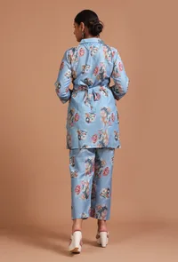 Set Of 2: Sky Blue Cotton Digital Printed Kurta & Pant Set image 3