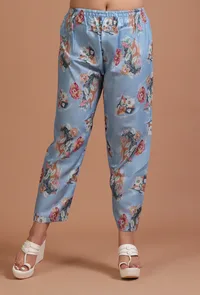 Set Of 2: Sky Blue Cotton Digital Printed Kurta & Pant Set image 4