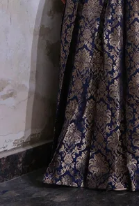 Royal Blue Banarasi Jacquard Box Pleat Flared Skirt With Tassels image 4