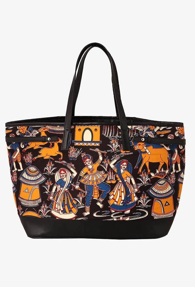Black Kalamkari Tote Bag