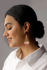 Cherry Red Gold Chain Earrings image 1