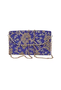 Majorelle Blue Zari Embroidered Silk Envelope Clutch image 3