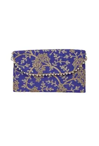 Majorelle Blue Zari Embroidered Silk Envelope Clutch image 4