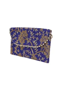 Majorelle Blue Zari Embroidered Silk Envelope Clutch image 5