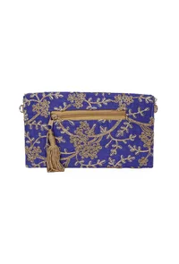 Majorelle Blue Zari Embroidered Silk Envelope Clutch image 6