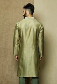 Olive Green Pure Banarasi Silk Chanderi Kurta image 4