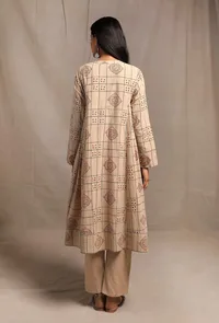 Ecru Hand block Printed Bust-side Gathered Tunic Dress image 4