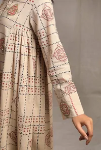 Ecru Hand block Printed Bust-side Gathered Tunic Dress image 6